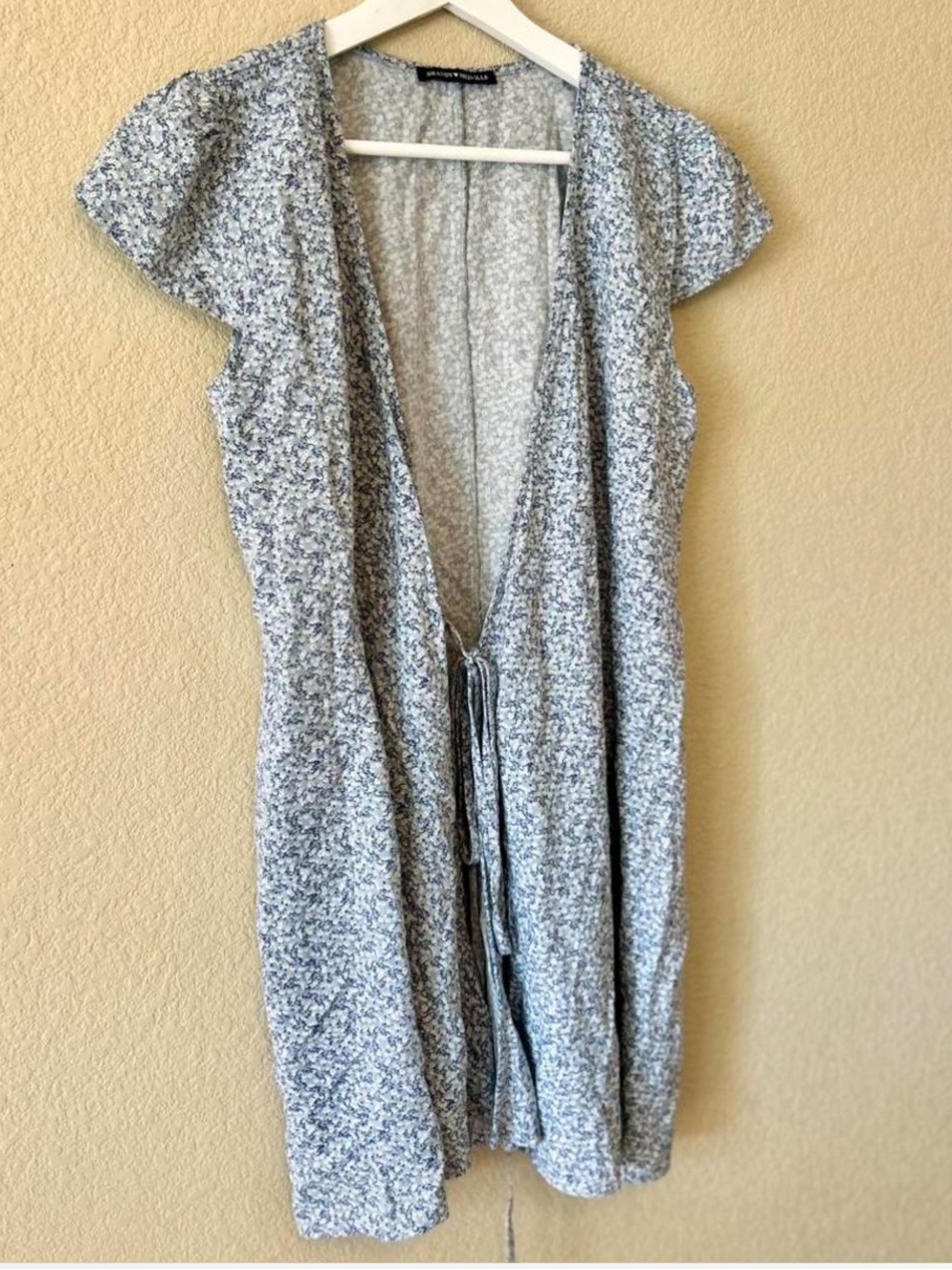 Brandy Melville Light Blue Floral Wrap Tie Mini Dress Blue One Size